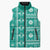 Fiji Masi All Teal Sleeveless Puffer Jacket Tapa Pattern - Polynesian Pride