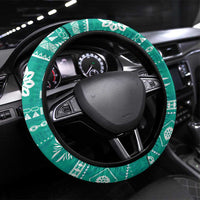 Fiji Masi All Teal Steering Wheel Cover Tapa Pattern - Polynesian Pride
