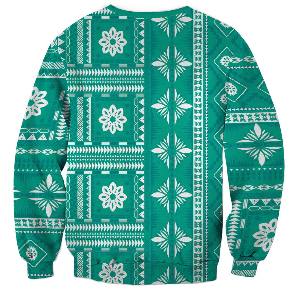 Fiji Masi All Teal Sweatshirt Tapa Pattern - Polynesian Pride