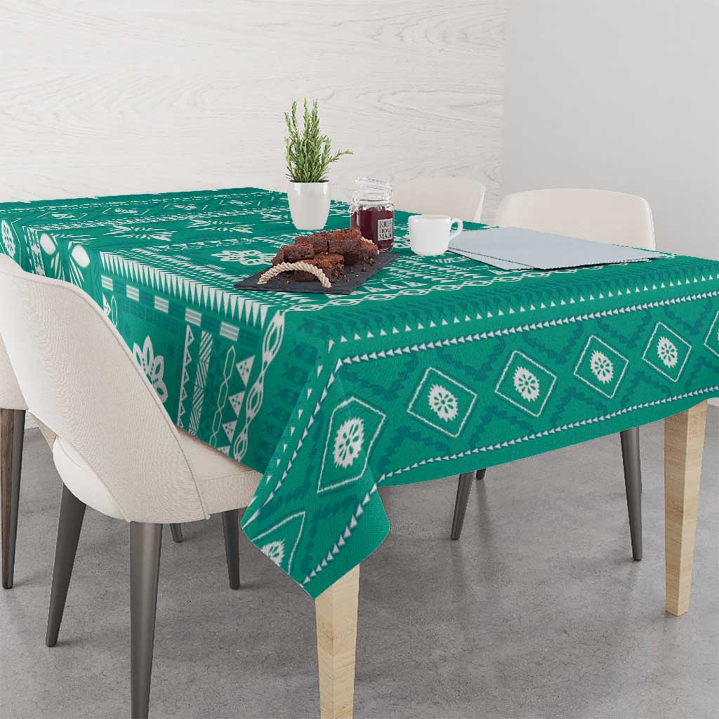 Fiji Masi All Teal Tablecloth Tapa Pattern - Polynesian Pride
