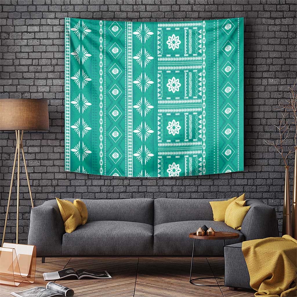 Fiji Masi All Teal Tapestry Tapa Pattern - Polynesian Pride