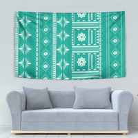 Fiji Masi All Teal Tapestry Tapa Pattern - Polynesian Pride