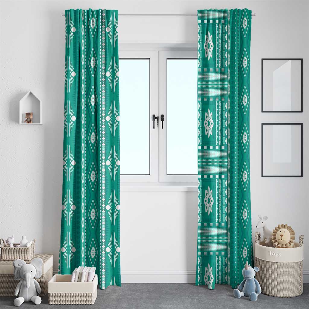 Fiji Masi All Teal Window Curtain Tapa Pattern - Polynesian Pride