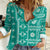 Fiji Masi All Teal Women Casual Shirt Tapa Pattern - Polynesian Pride