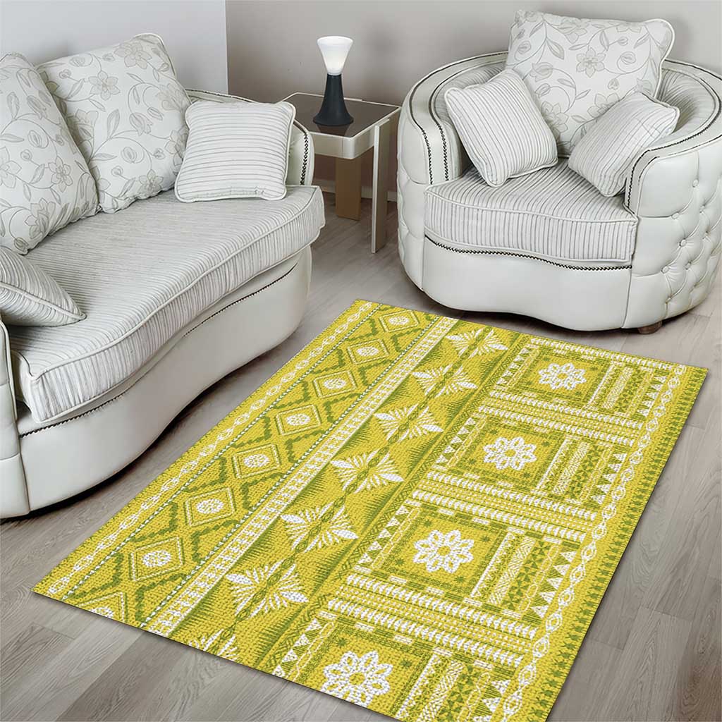 Fiji Masi All Yellow Area Rug Tapa Pattern - Polynesian Pride