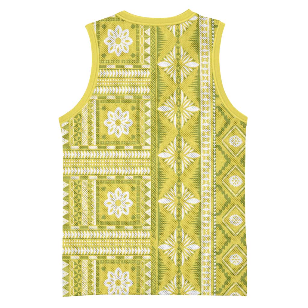 Fiji Masi All Yellow Basketball Jersey Tapa Pattern - Polynesian Pride