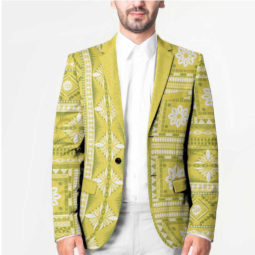 Fiji Masi All Yellow Blazer Tapa Pattern - Polynesian Pride