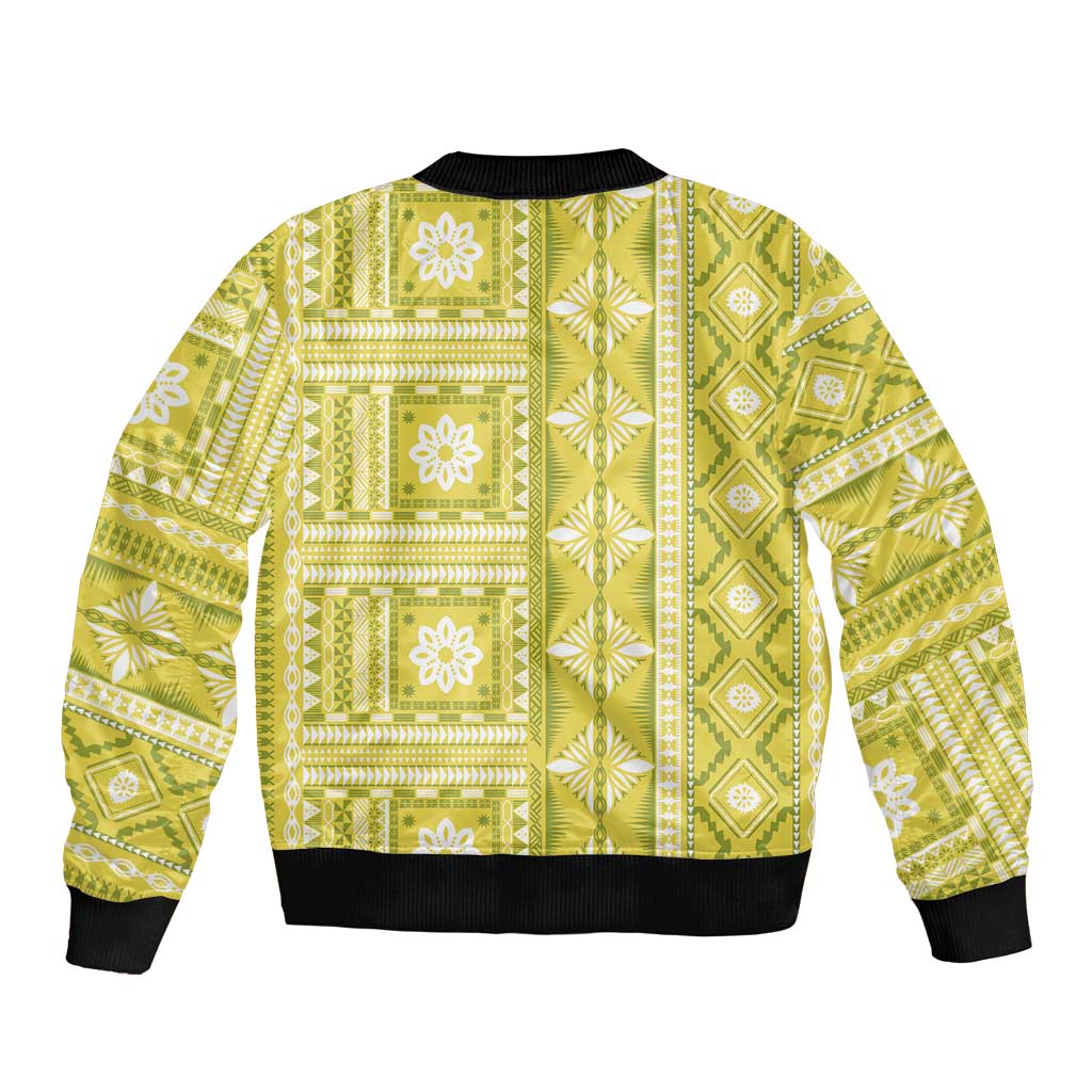 Fiji Masi All Yellow Bomber Jacket Tapa Pattern - Polynesian Pride