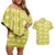 Fiji Masi All Yellow Couples Matching Off Shoulder Short Dress and Hawaiian Shirt Tapa Pattern - Polynesian Pride