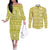 Fiji Masi All Yellow Couples Matching Off The Shoulder Long Sleeve Dress and Long Sleeve Button Shirt Tapa Pattern - Polynesian Pride