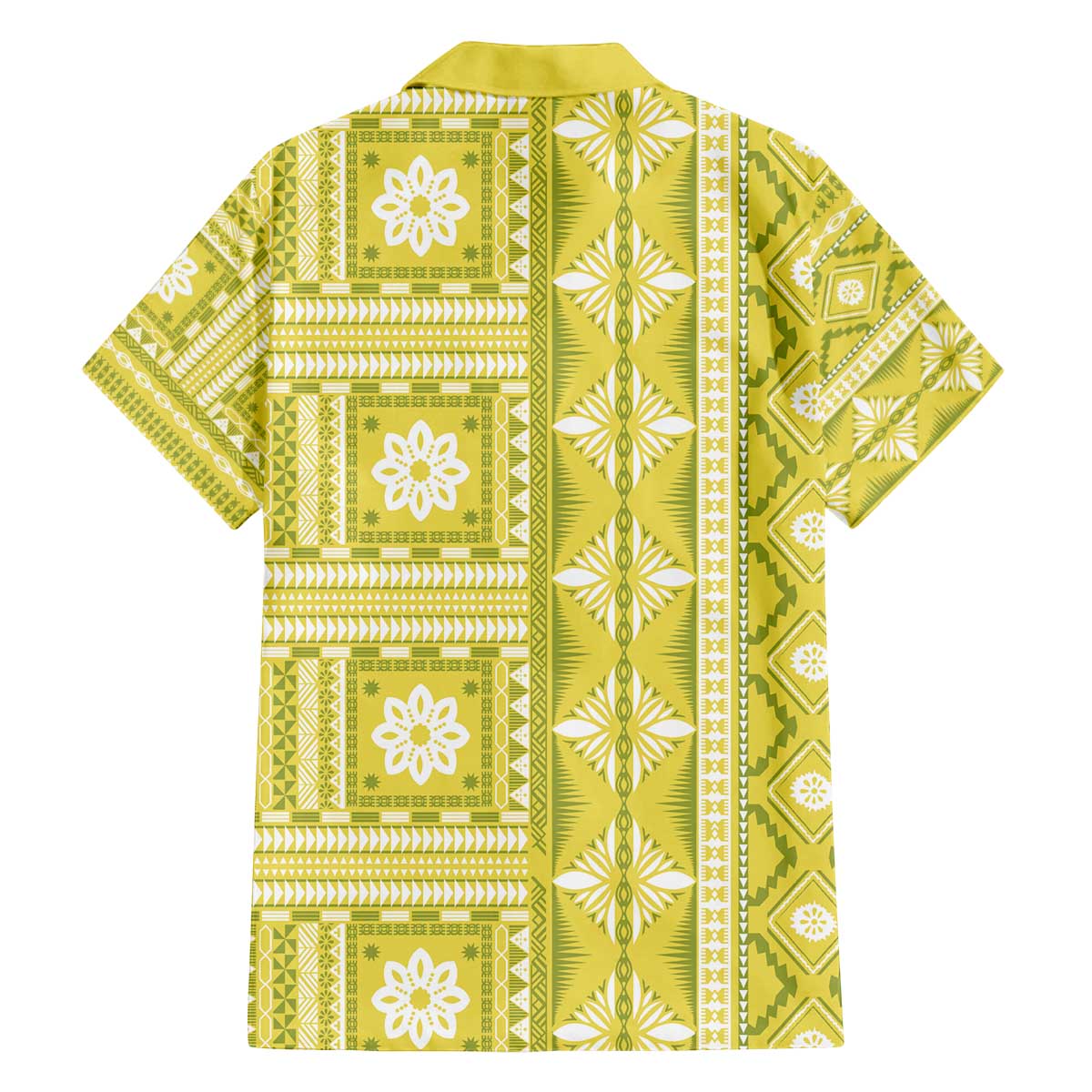 Fiji Masi All Yellow Family Matching Off The Shoulder Long Sleeve Dress and Hawaiian Shirt Tapa Pattern - Polynesian Pride