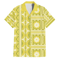 Fiji Masi All Yellow Family Matching Off Shoulder Maxi Dress and Hawaiian Shirt Tapa Pattern - Polynesian Pride