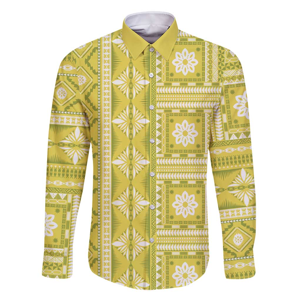 Fiji Masi All Yellow Family Matching Off Shoulder Short Dress and Hawaiian Shirt Tapa Pattern - Polynesian Pride
