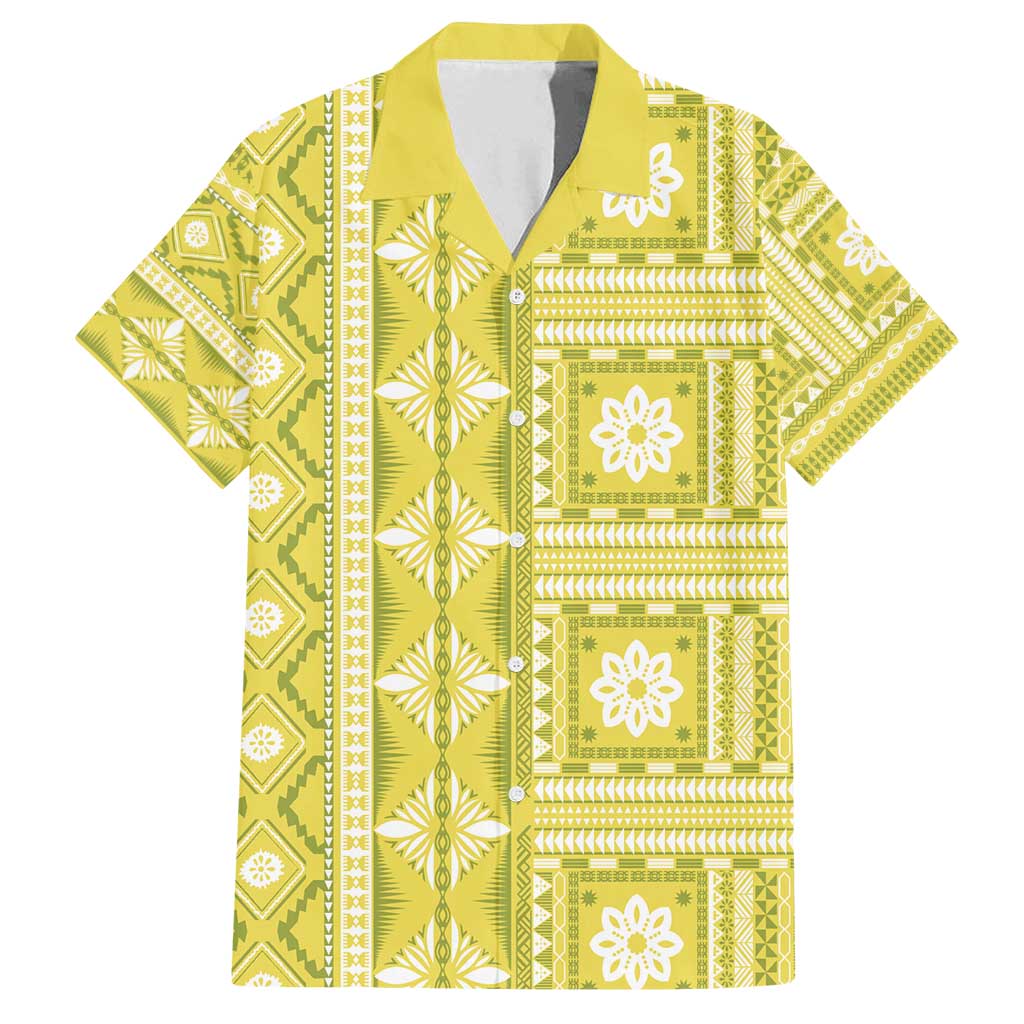 Fiji Masi All Yellow Family Matching Tank Maxi Dress and Hawaiian Shirt Tapa Pattern - Polynesian Pride