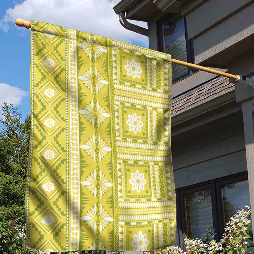 Fiji Masi All Yellow Garden Flag Tapa Pattern - Polynesian Pride