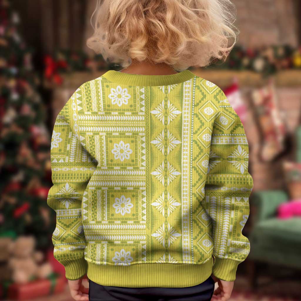 Fiji Masi All Yellow Kid Ugly Christmas Sweater Tapa Pattern - Polynesian Pride