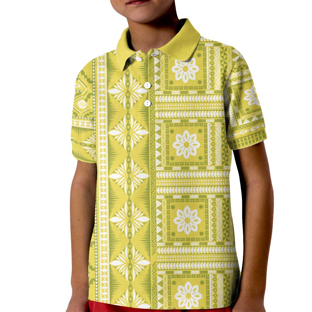 Fiji Masi All Yellow Kid Polo Shirt Tapa Pattern - Polynesian Pride
