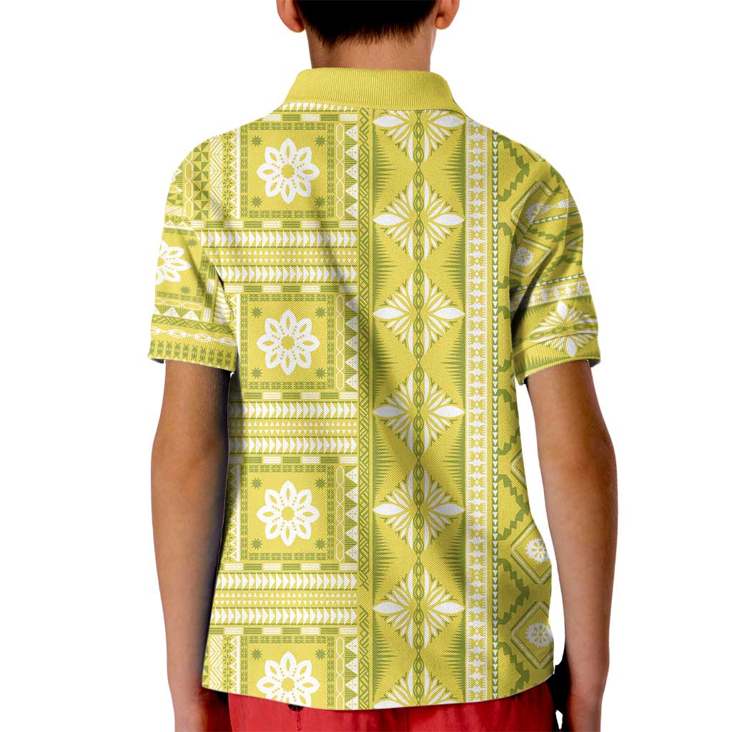 Fiji Masi All Yellow Kid Polo Shirt Tapa Pattern - Polynesian Pride