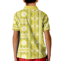 Fiji Masi All Yellow Kid Polo Shirt Tapa Pattern - Polynesian Pride