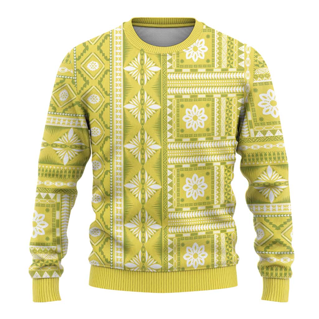 Fiji Masi All Yellow Ugly Christmas Sweater Tapa Pattern - Polynesian Pride