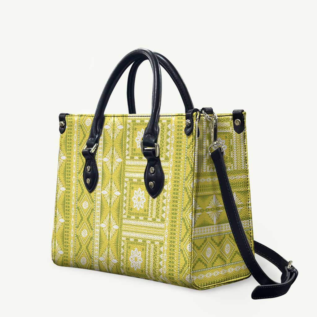 Fiji Masi All Yellow Leather Bag Tapa Pattern - Polynesian Pride