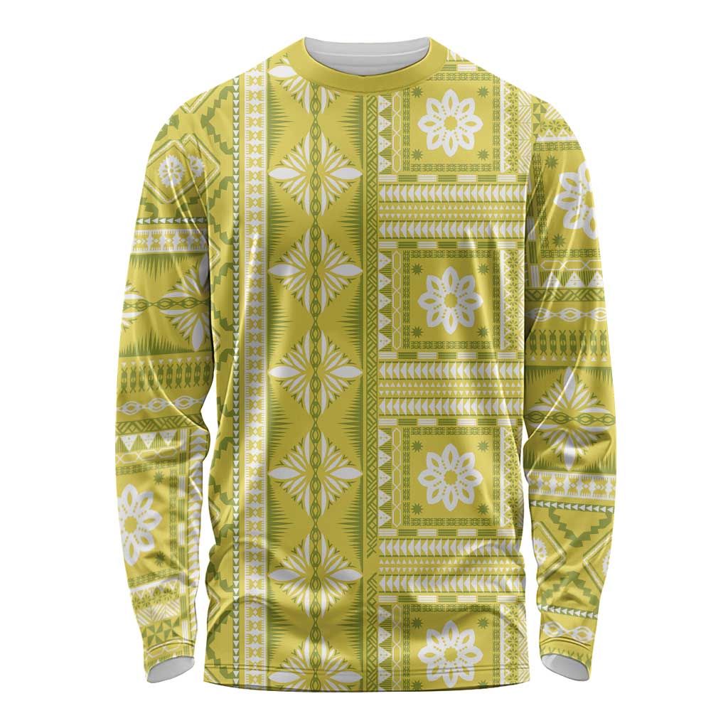 Fiji Masi All Yellow Long Sleeve Shirt Tapa Pattern - Polynesian Pride