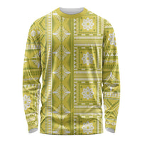 Fiji Masi All Yellow Long Sleeve Shirt Tapa Pattern - Polynesian Pride