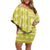Fiji Masi All Yellow Off Shoulder Short Dress Tapa Pattern - Polynesian Pride