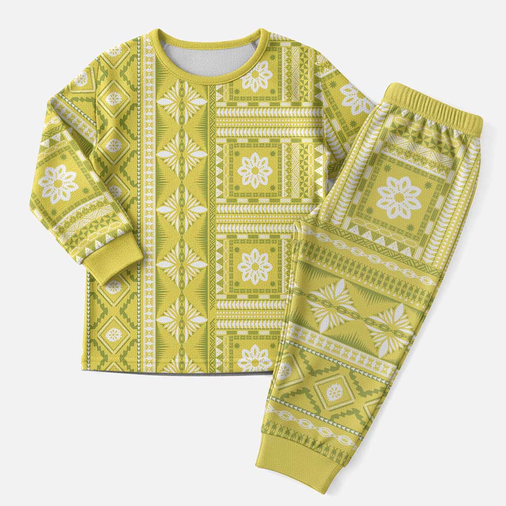 Fiji Masi All Yellow Christmas Pajama Set Tapa Pattern - Polynesian Pride