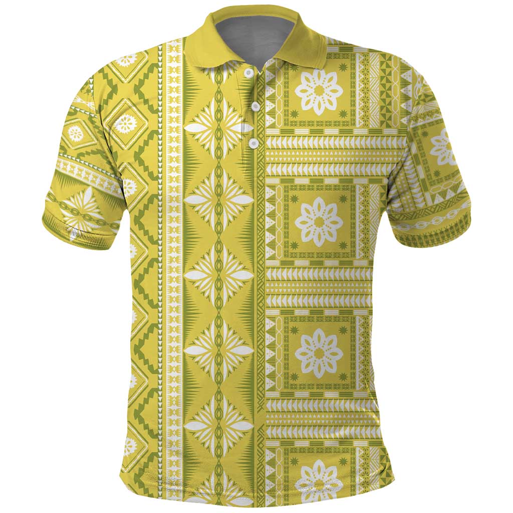 Fiji Masi All Yellow Polo Shirt Tapa Pattern - Polynesian Pride
