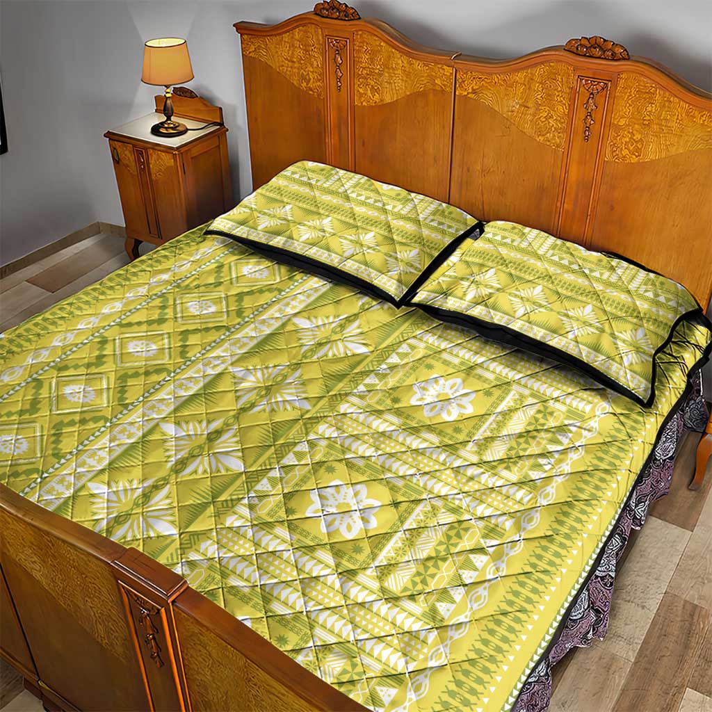 Fiji Masi All Yellow Quilt Bed Set Tapa Pattern - Polynesian Pride