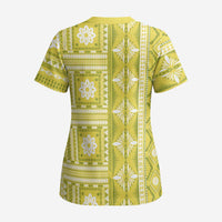 Fiji Masi All Yellow Scrub Top Tapa Pattern - Polynesian Pride