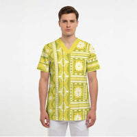 Fiji Masi All Yellow Scrub Top Tapa Pattern - Polynesian Pride