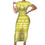 Fiji Masi All Yellow Short Sleeve Bodycon Dress Tapa Pattern - Polynesian Pride