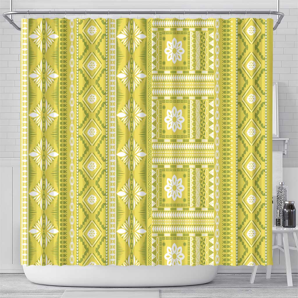 Fiji Masi All Yellow Shower Curtain Tapa Pattern - Polynesian Pride