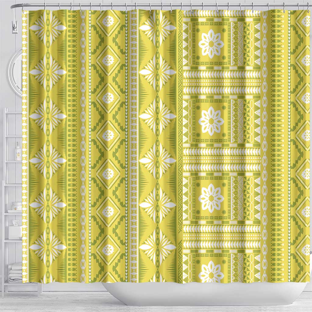 Fiji Masi All Yellow Shower Curtain Tapa Pattern - Polynesian Pride