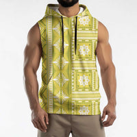 Fiji Masi All Yellow Sleeveless Hoodie Tapa Pattern - Polynesian Pride