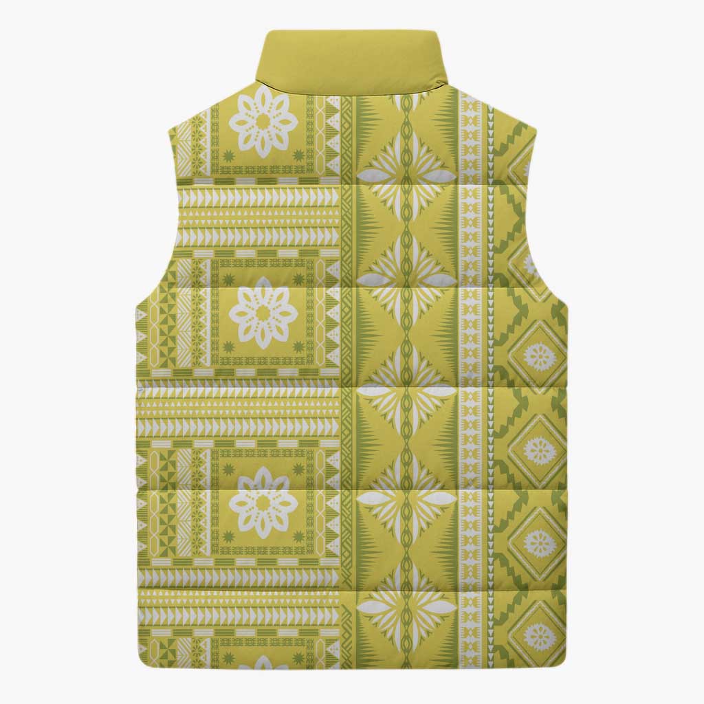 Fiji Masi All Yellow Sleeveless Puffer Jacket Tapa Pattern - Polynesian Pride