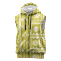 Fiji Masi All Yellow Sleeveless Zip Hoodie Tapa Pattern - Polynesian Pride