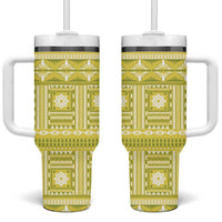 Fiji Masi All Yellow Tumbler With Handle Tapa Pattern - Polynesian Pride