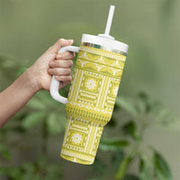 Fiji Masi All Yellow Tumbler With Handle Tapa Pattern - Polynesian Pride