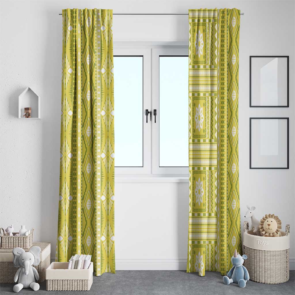 Fiji Masi All Yellow Window Curtain Tapa Pattern - Polynesian Pride