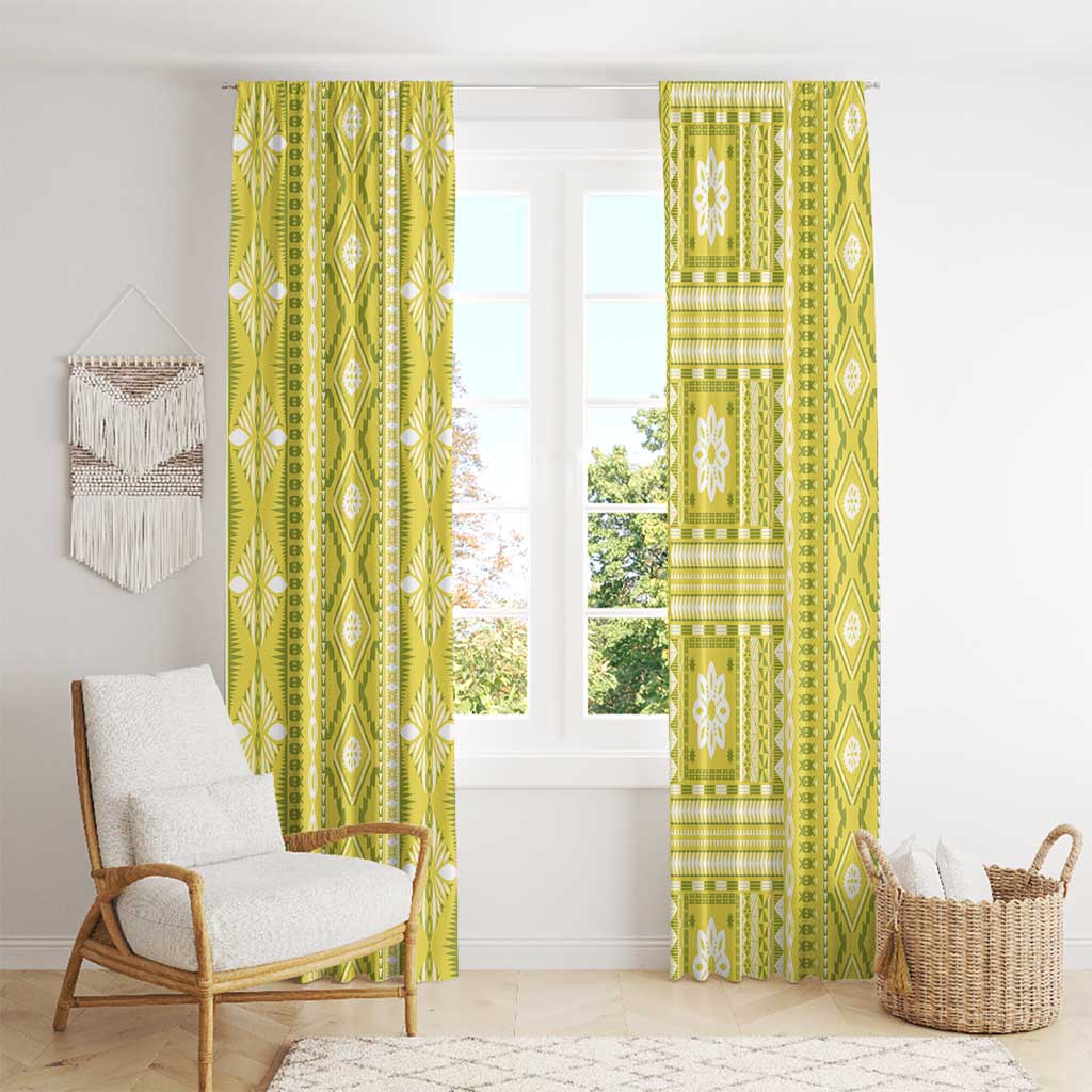 Fiji Masi All Yellow Window Curtain Tapa Pattern - Polynesian Pride