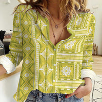 Fiji Masi All Yellow Women Casual Shirt Tapa Pattern - Polynesian Pride