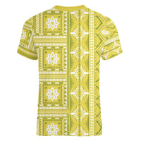 Fiji Masi All Yellow Women V-Neck T-Shirt Tapa Pattern - Polynesian Pride