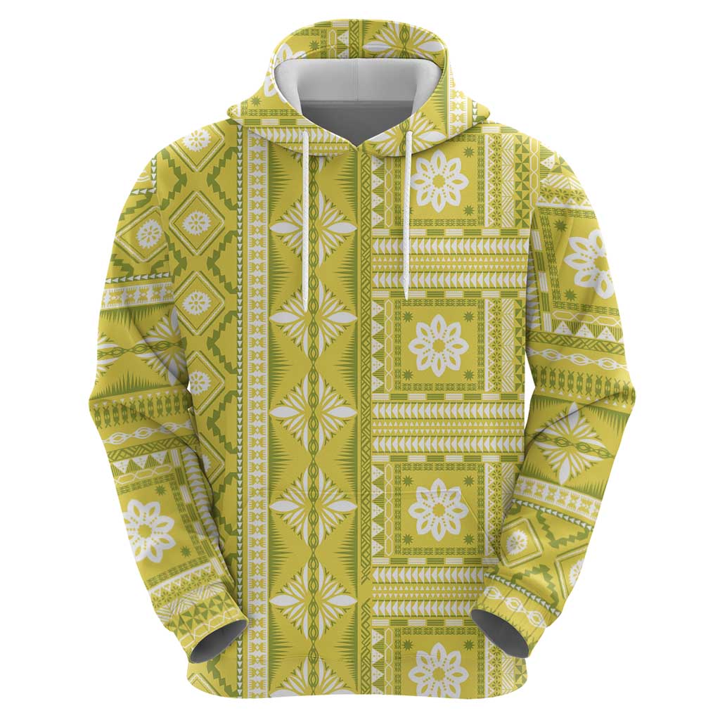 Fiji Masi All Yellow Zip Hoodie Tapa Pattern - Polynesian Pride
