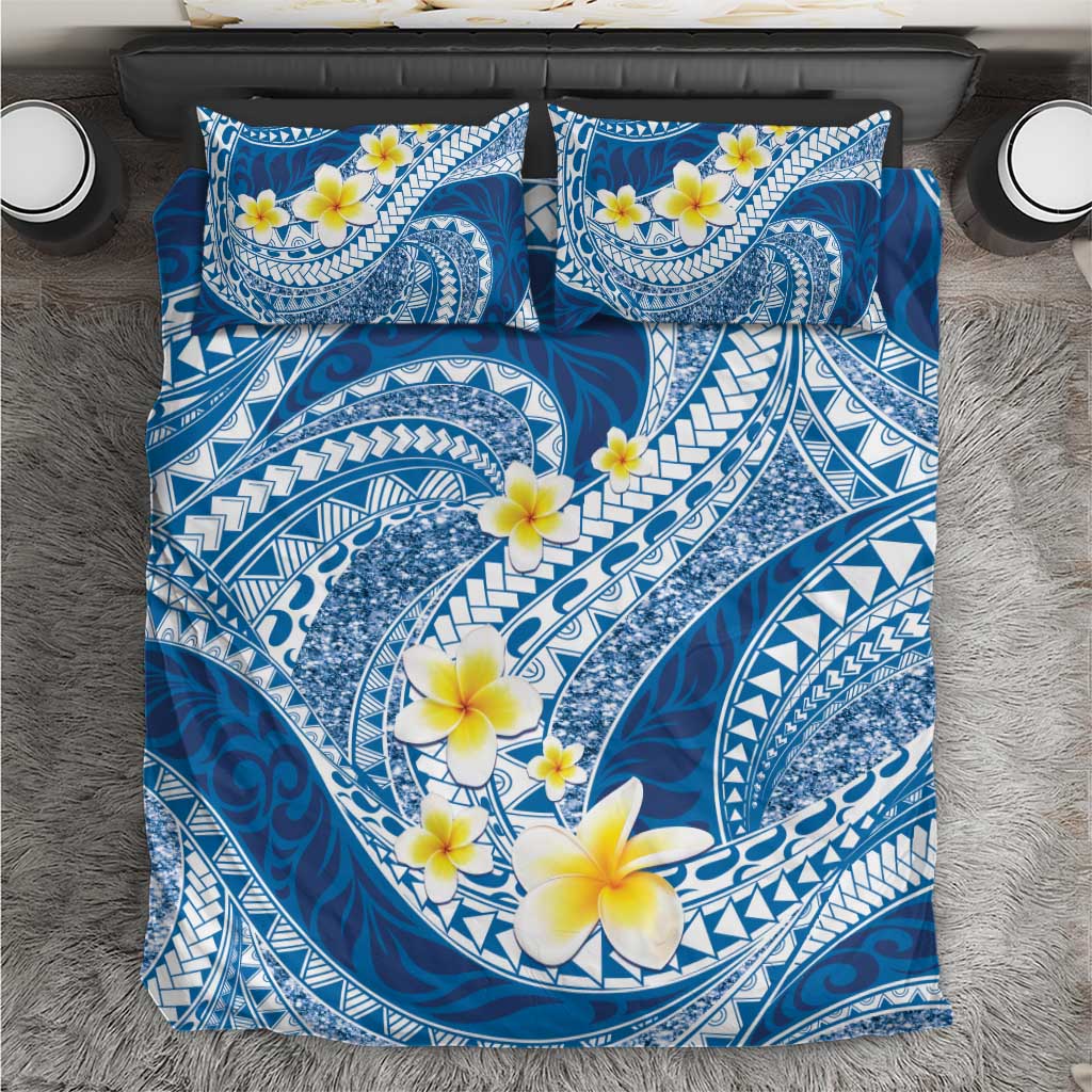 Plumeria Polynesian Blue Glitter Pattern Bedding Set LT01 Blue - Polynesian Pride