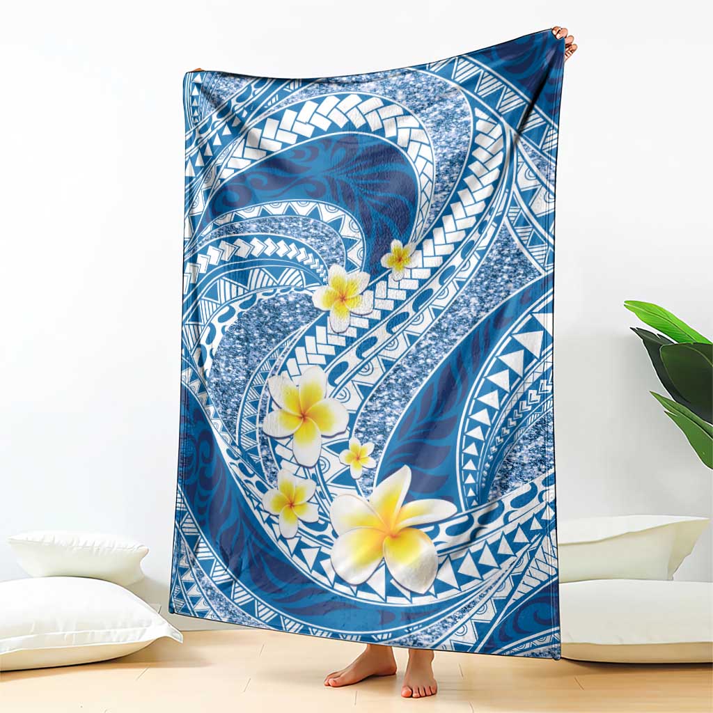 Plumeria Polynesian Blue Glitter Pattern Blanket