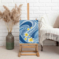Plumeria Polynesian Blue Glitter Pattern Canvas Wall Art