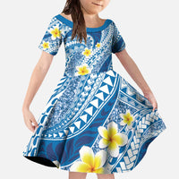 Plumeria Polynesian Blue Glitter Pattern Family Matching Off The Shoulder Long Sleeve Dress and Hawaiian Shirt